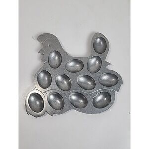Vintage Carson Pewter Chicken Farmhouse Hen Shaped 12 Deviled Egg Platter Plate